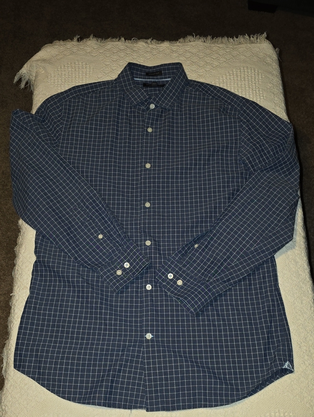 Banana Republic Grant Fit Blue Windowpane Button-Up Shirt, Large